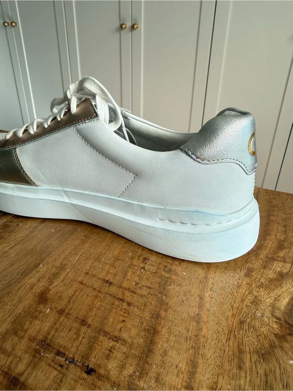 Cole Haan Grandpro White Leather Sneakers with Metallic Accents